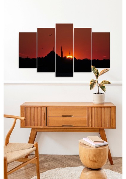 Camii Manzarası 5 Parçalı Mdf Tablo