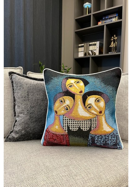 Kırlent Jakarlı Dokuma Goblen Kumaş - 45x45cm Biyeli Çift Taraflı Dekoratif Kırlent Kılıfı fiyatları