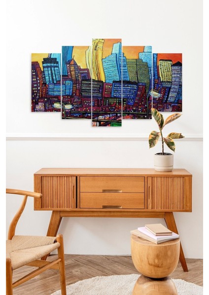 Şehir Manzarası 5 Parçalı Mdf Tablo