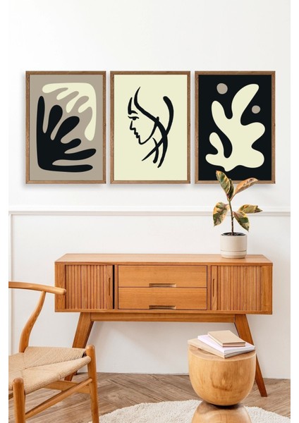 Soyut Üçlü Ahşap Çerçeveli Tablo modelleri