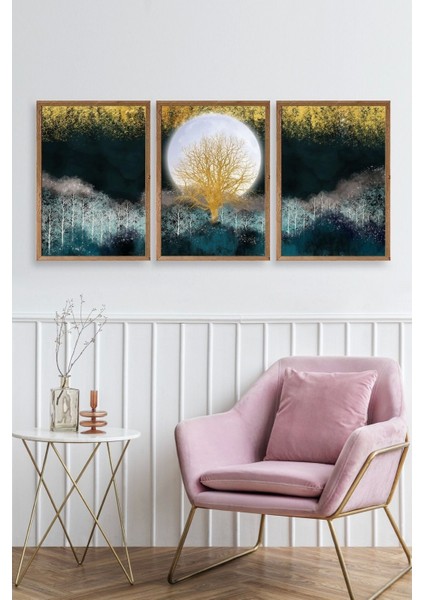 Manzara Üçlü Ahşap Çerçeveli Tablo fiyatları