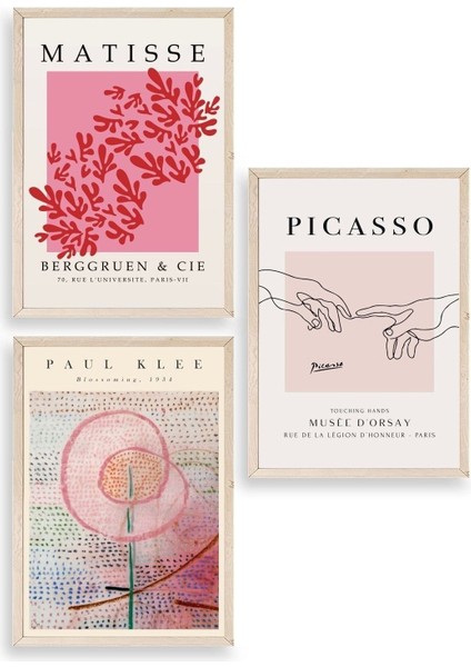 Ünlü Tablolar Üçlü Ahşap Çerçeveli Tablo