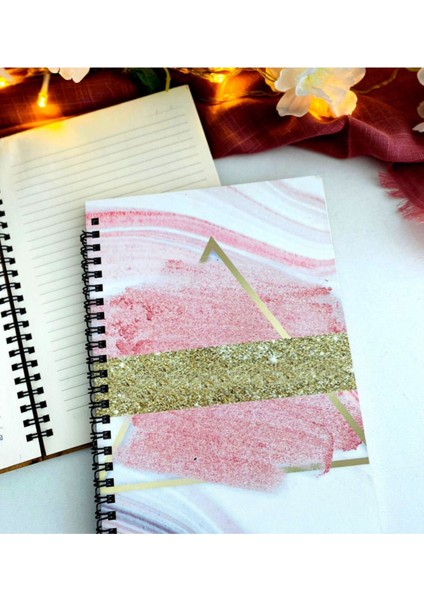 Pembe Mermer Desen Baskılı Ahşap Defter