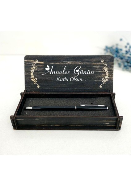 Anneler Günü Tasarımlı Ahşap Kalem Kutusu - Siyah