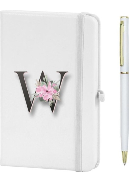 W Harfi Çiçek Desen Baskılı Defter