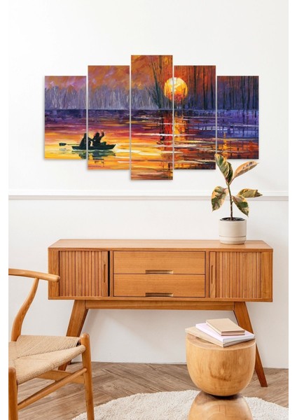Batan Güneş ve Kayık 5 Parçalı Mdf Tablo fiyatları