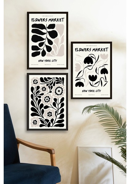 Flower Market Üçlü Ahşap Çerçeveli Tablo fiyatları