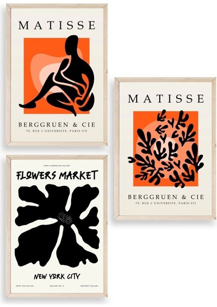 Matisse Üçlü Ahşap Çerçeveli Tablo