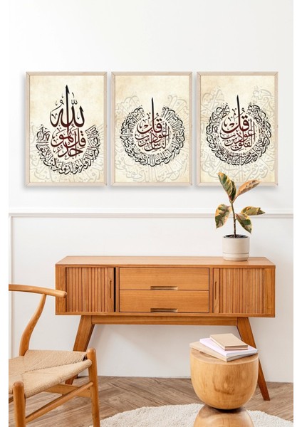 Hat Sanatı Üçlü Ahşap Çerçeveli Tablo modelleri