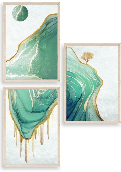 Manzara Üçlü Ahşap Çerçeveli Tablo