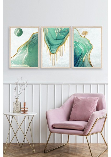 Manzara Üçlü Ahşap Çerçeveli Tablo fiyatları