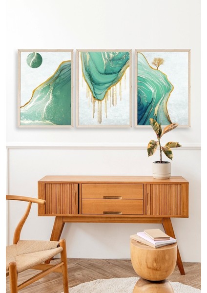 Manzara Üçlü Ahşap Çerçeveli Tablo modelleri