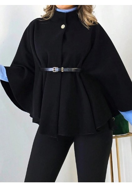 Haki̇m Yaka Kemer Detayli Siyah Kemer Secenekli Kaşe Panço Kahve Rengi Kemer fiyatları