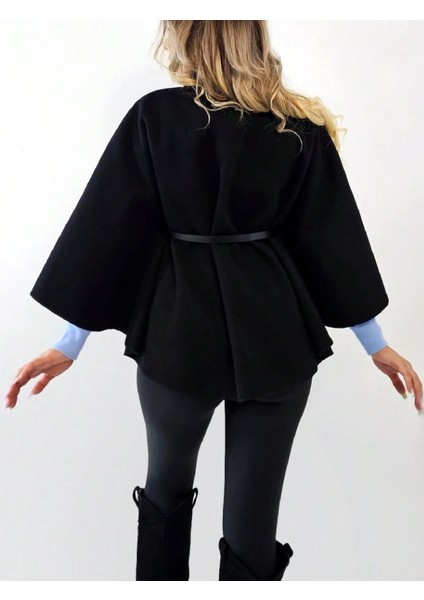 Haki̇m Yaka Kemer Detayli Siyah Kemer Secenekli Kaşe Panço Kahve Rengi Kemer modelleri