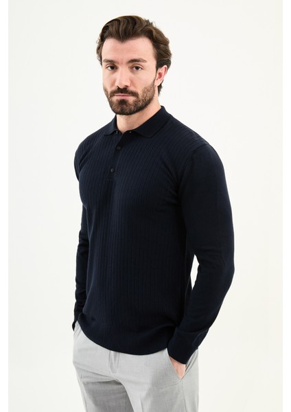 Fitilli Slim Fit Polo Yaka Erkek Triko Kazak modelleri