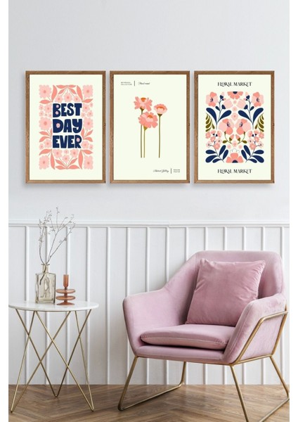 Flower Market Üçlü Ahşap Çerçeveli Tablo fiyatları