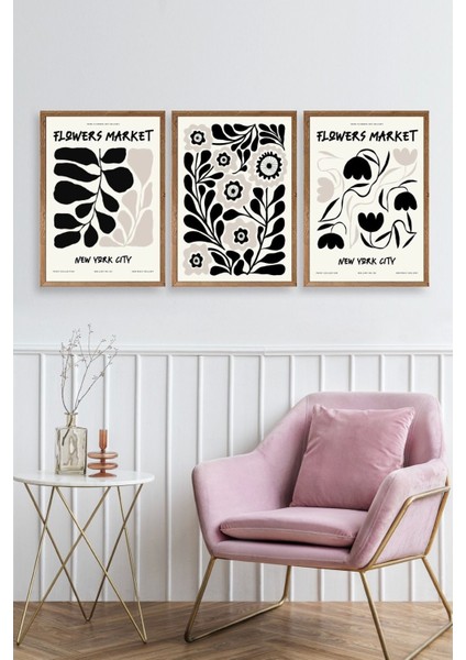 Flower Market Üçlü Ahşap Çerçeveli Tablo fiyatları
