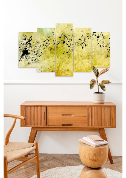 Müzik Notaları Manzarası 5 Parçalı Mdf Tablo
