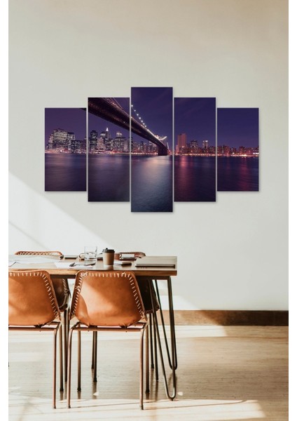 Şehir ve Deniz 5 Parçalı Mdf Tablo