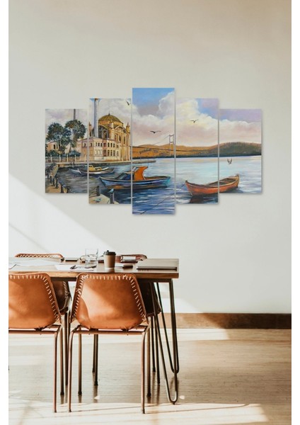 Şehir ve Deniz 5 Parçalı Mdf Tablo