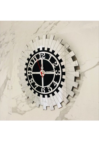 Dekoratif Gümüş Duvar Saati Mdf Üzeri Aynalı Pleksi
