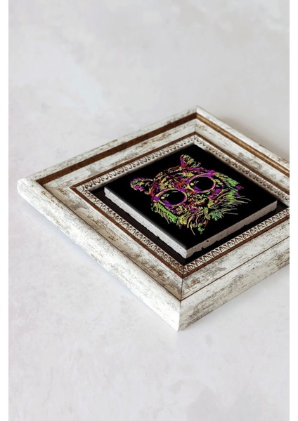 Soyut Çalışma Renkli Kedi Çerçeveli Taş Tablo , Çerçeveli Taş Duvar Dekoru - ENKCRCVTBL-00098 fiyatları