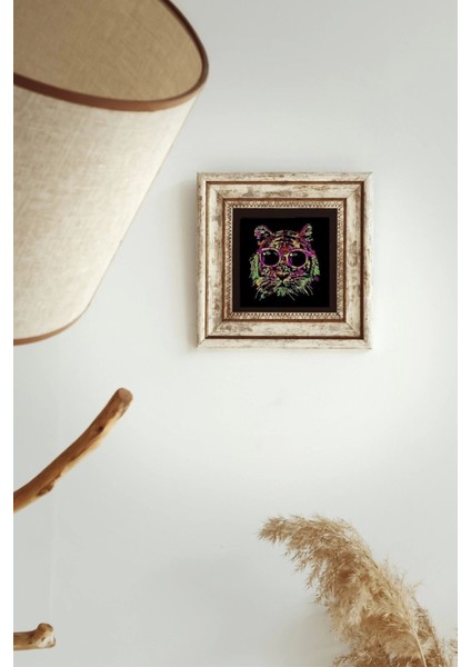 Soyut Çalışma Renkli Kedi Çerçeveli Taş Tablo , Çerçeveli Taş Duvar Dekoru - ENKCRCVTBL-00098 modelleri