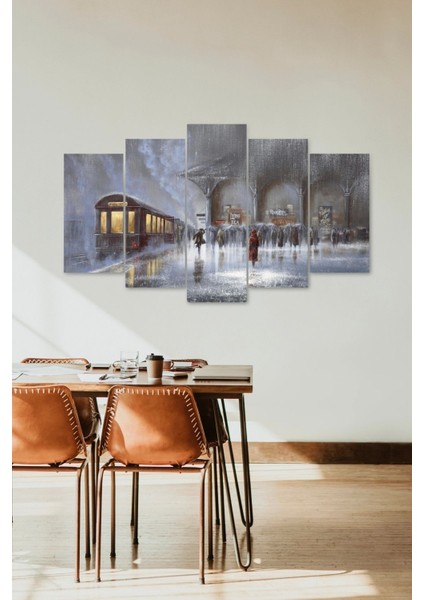 Yağmur ve Tren 5 Parçalı Mdf Tablo