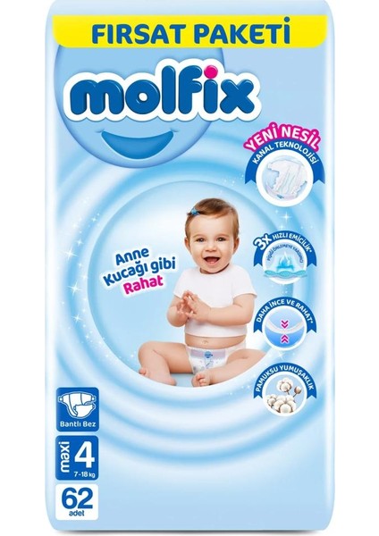 Bebek Bezi Fırsat Paketi 4 Beden 7-14 kg 62 Adet