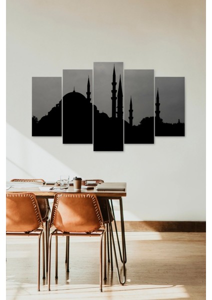 Camii Manzarası 5 Parçalı Mdf Tablo