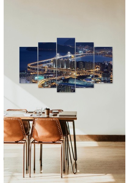 Şehir Manzarası 5 Parçalı Mdf Tablo