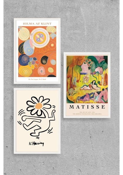 Ünlü Tablolar Üçlü Ahşap Çerçeveli Tablo