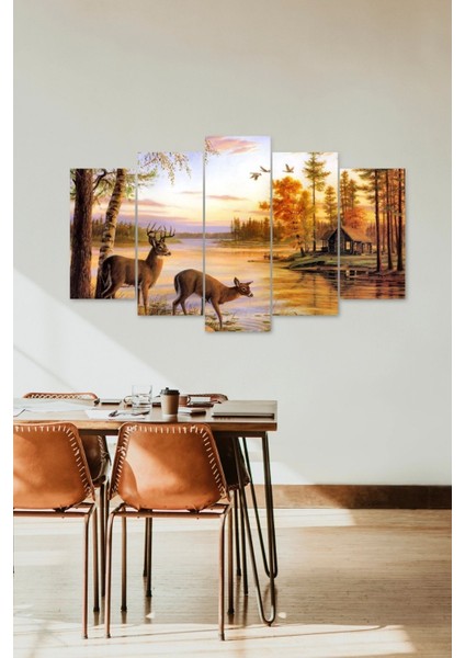 Geyikler 5 Parçalı Mdf Tablo