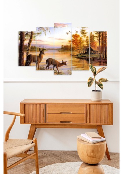 Geyikler 5 Parçalı Mdf Tablo fiyatları