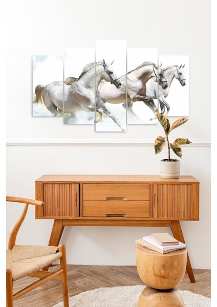 Beyaz At Manzarası 5 Parçalı Mdf Tablo