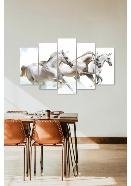 Beyaz At Manzarası 5 Parçalı Mdf Tablo fiyatları