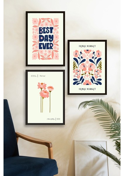 Flower Market Üçlü Ahşap Çerçeveli Tablo fiyatları