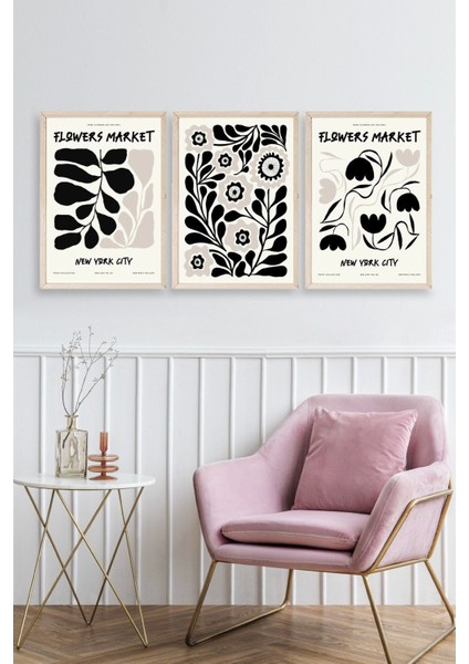 Flower Market Üçlü Ahşap Çerçeveli Tablo fiyatları