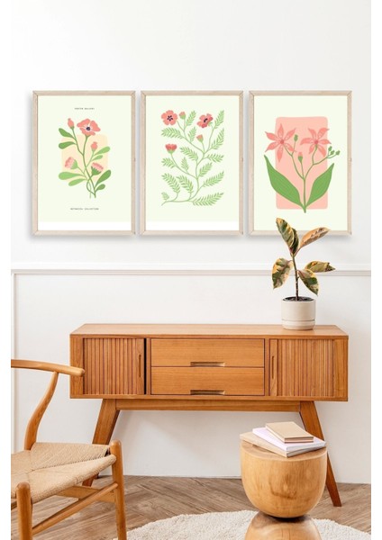 Botanik Üçlü Ahşap Çerçeveli Tablo modelleri