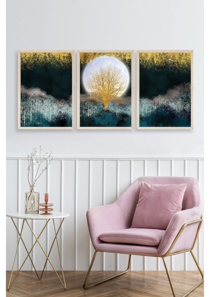 Manzara Üçlü Ahşap Çerçeveli Tablo fiyatları