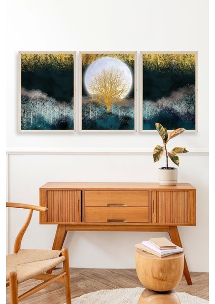 Manzara Üçlü Ahşap Çerçeveli Tablo modelleri