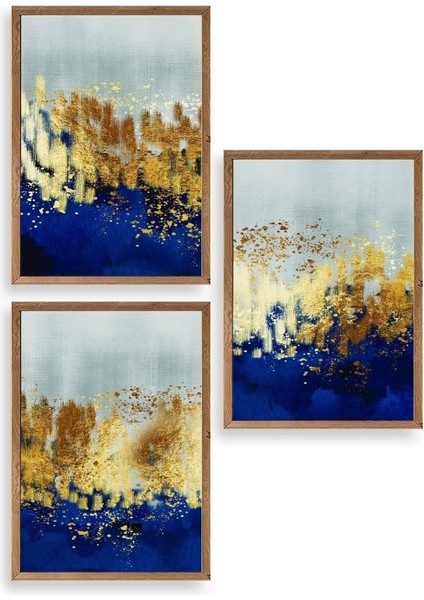 Soyut Üçlü Ahşap Çerçeveli Tablo