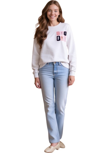 Kadın Beyaz Baskılı Sweatshirt