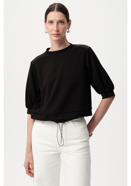 Bisiklet Yaka Düz Yarım Kollu Örme Tişört