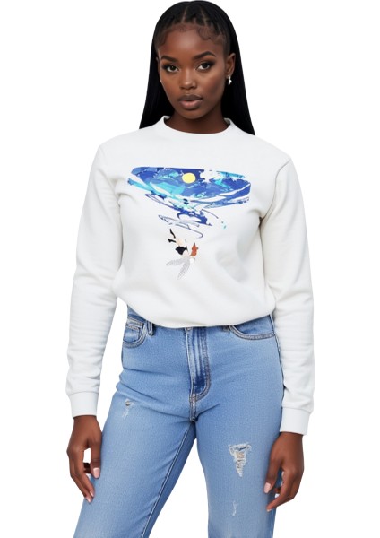 Kadın Beyaz Baskılı Sweatshirt modelleri