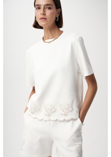 Çiçek Nakışlı Regular Örme Tişört fırsatları