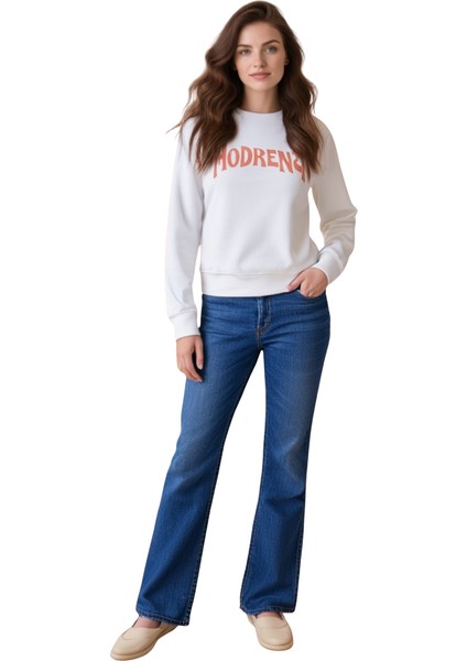 Kadın Beyaz Baskılı Sweatshirt