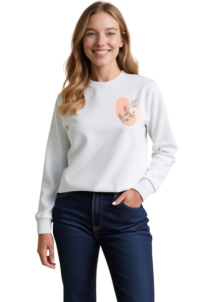 Kadın Beyaz Baskılı Sweatshirt