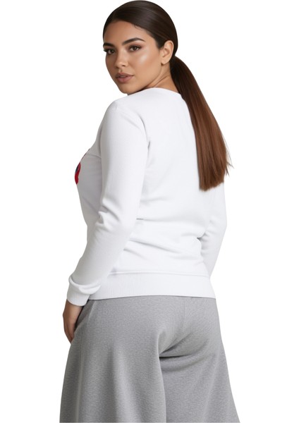 Kadın Beyaz Baskılı Sweatshirt