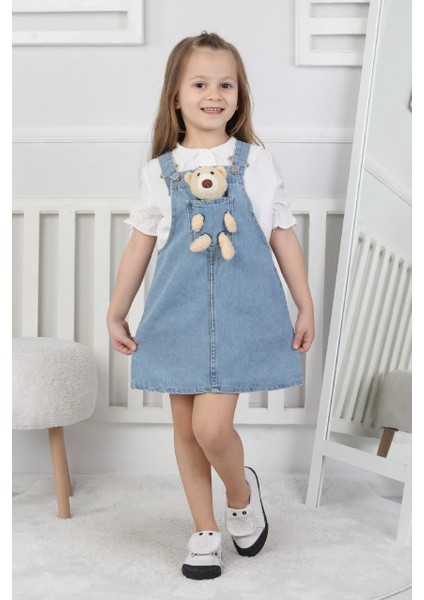 Ayıcıklı Kız Çocuk Kot Jile Mavi